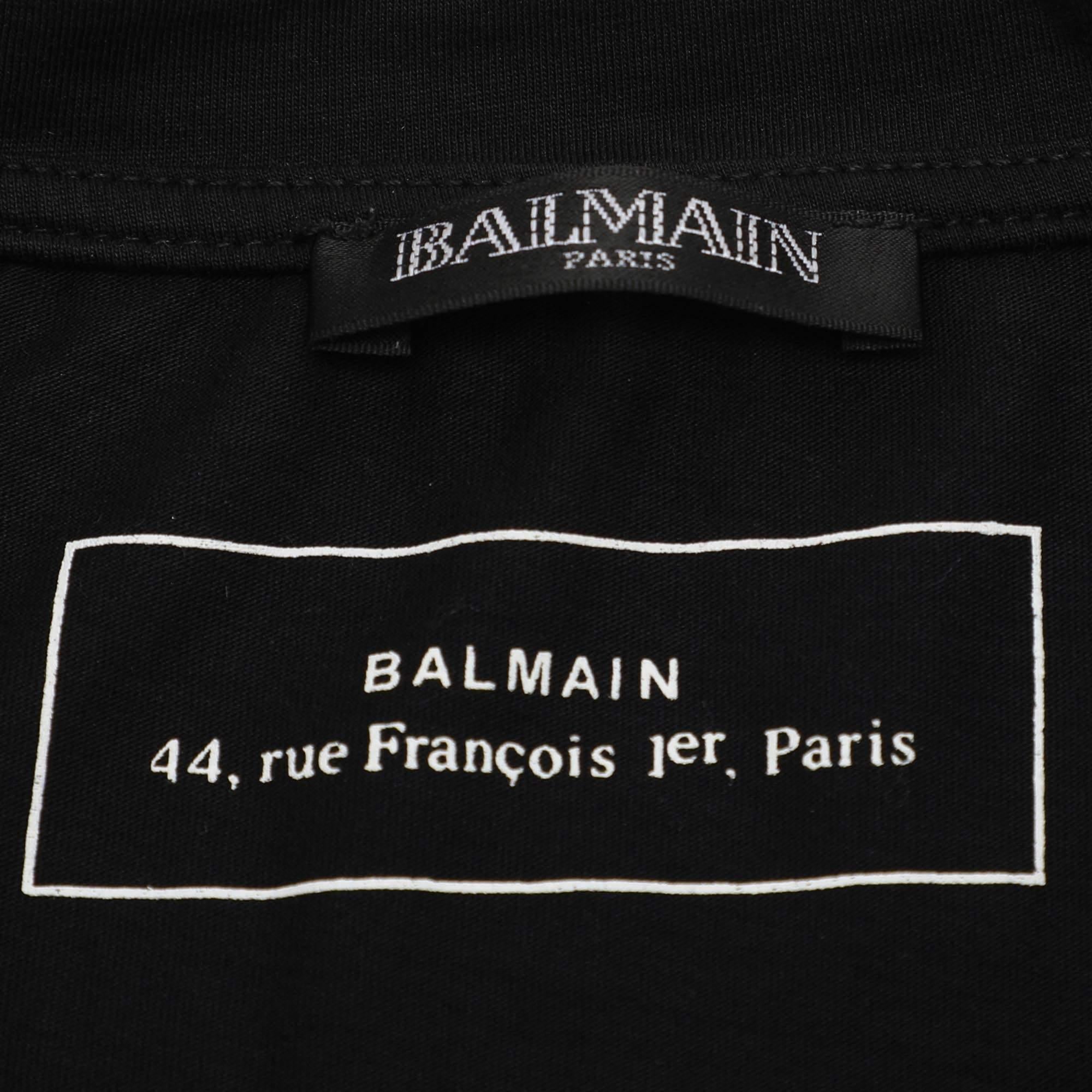 Balmain - Maglietta in cotone nero con stampa logo M. T. I. In condizioni buone in vendita a Dubai, Al Qouz 2