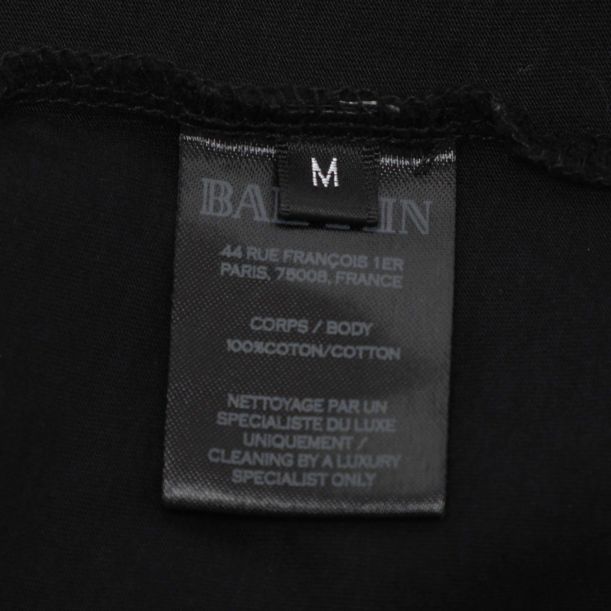 Uomo Balmain - Maglietta in cotone nero con stampa logo M. T. I. in vendita