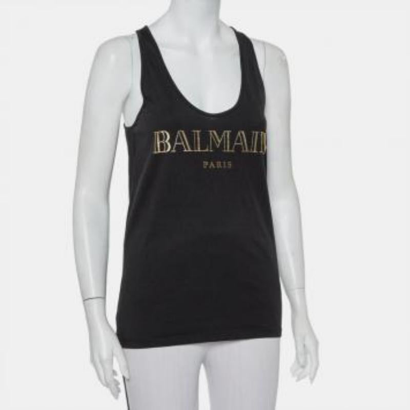 Balmain Black Cotton Logo Printed Tank Top M For Sale 4