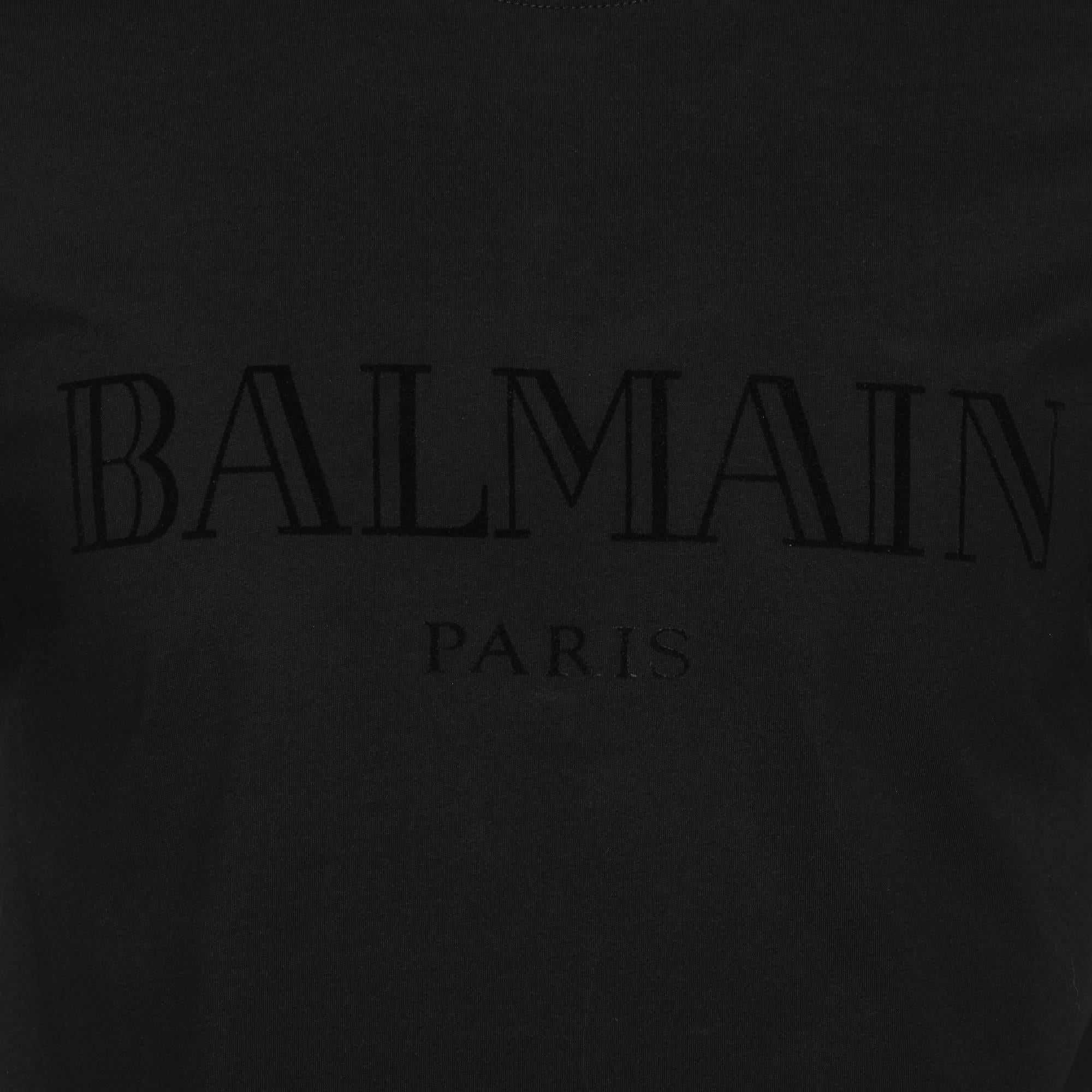Balmain Black Cotton Logo T-Shirt S In Good Condition For Sale In Dubai, Al Qouz 2