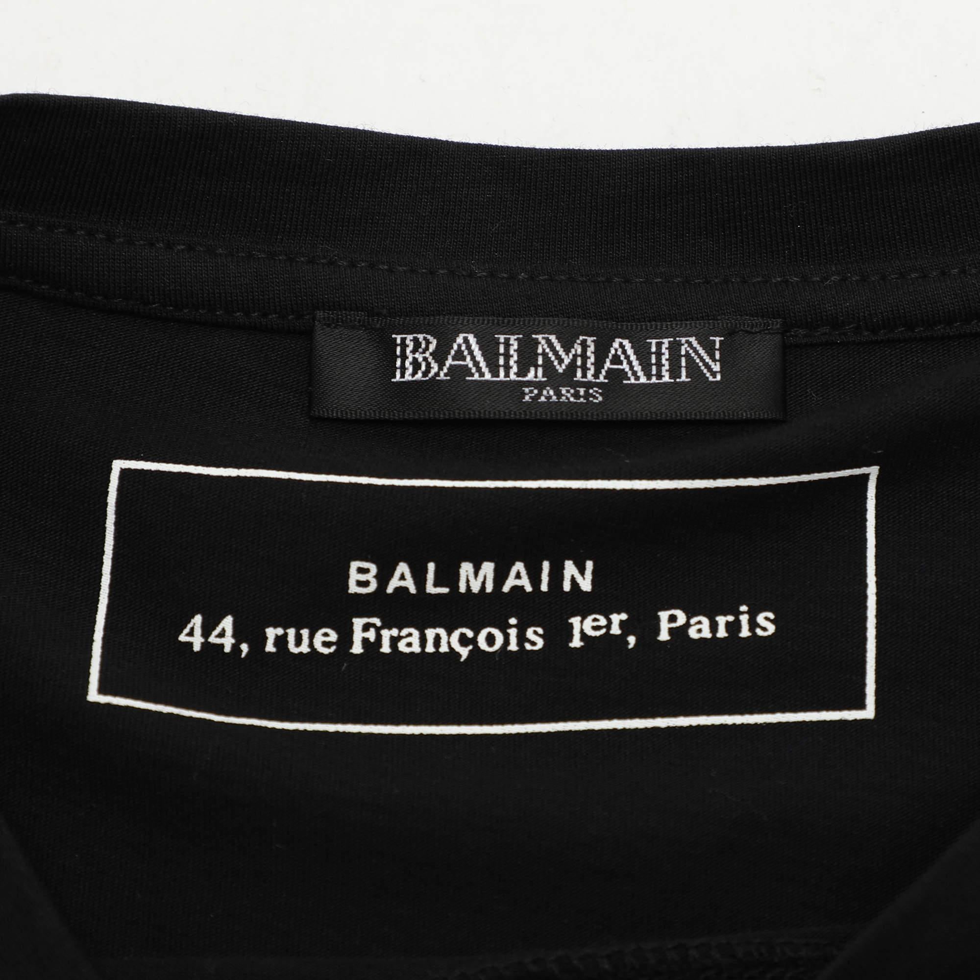 Men's Balmain Black Cotton Logo T-Shirt S For Sale