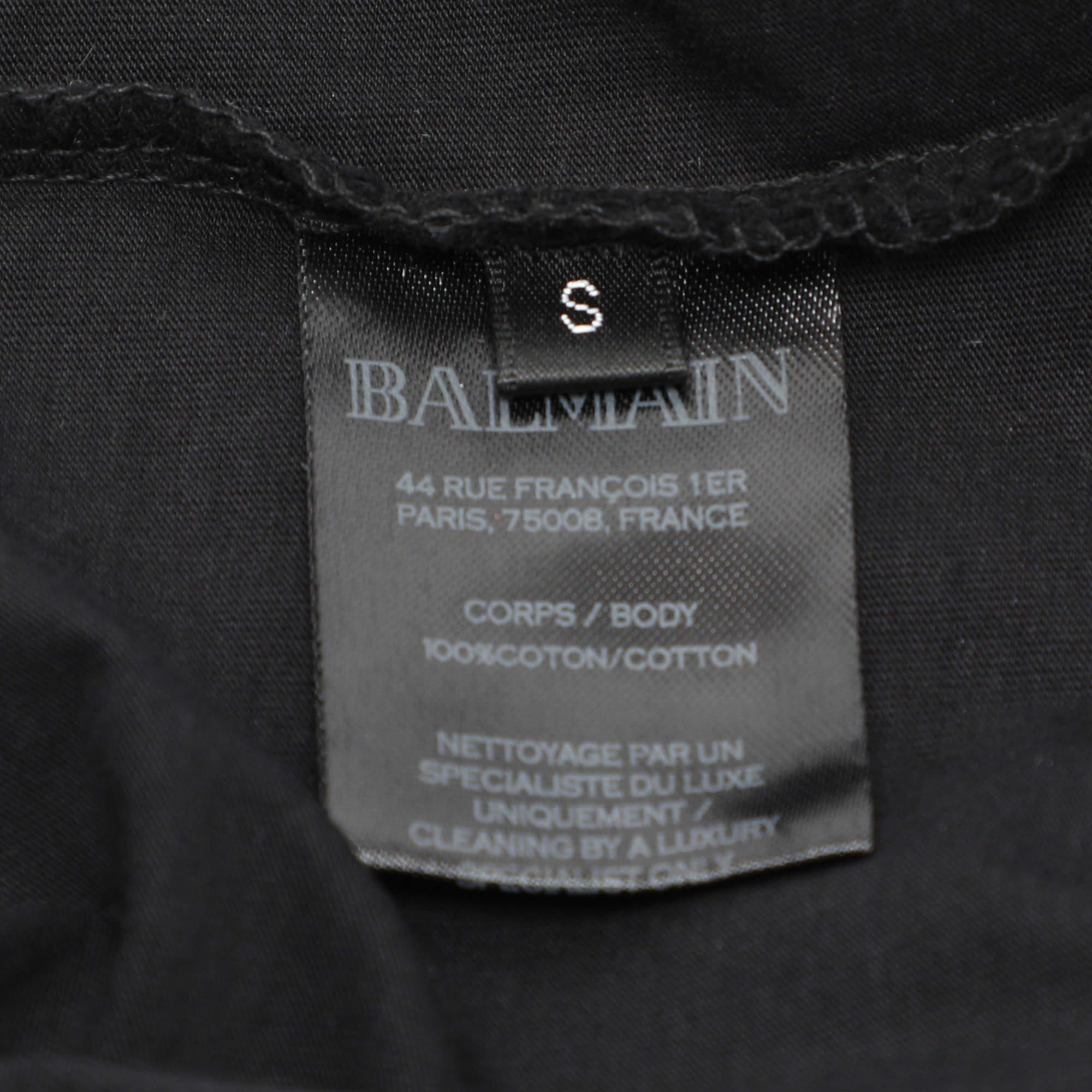 Balmain Black Cotton Logo T-Shirt S For Sale 1