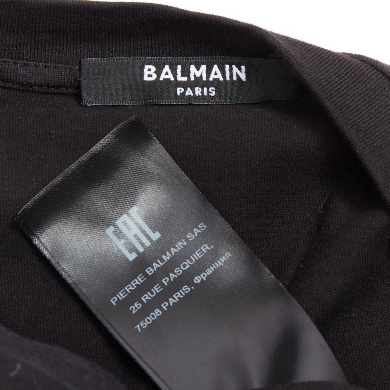 BALMAIN black cotton pearl bead embellished crop tshirt XS For Sale 4