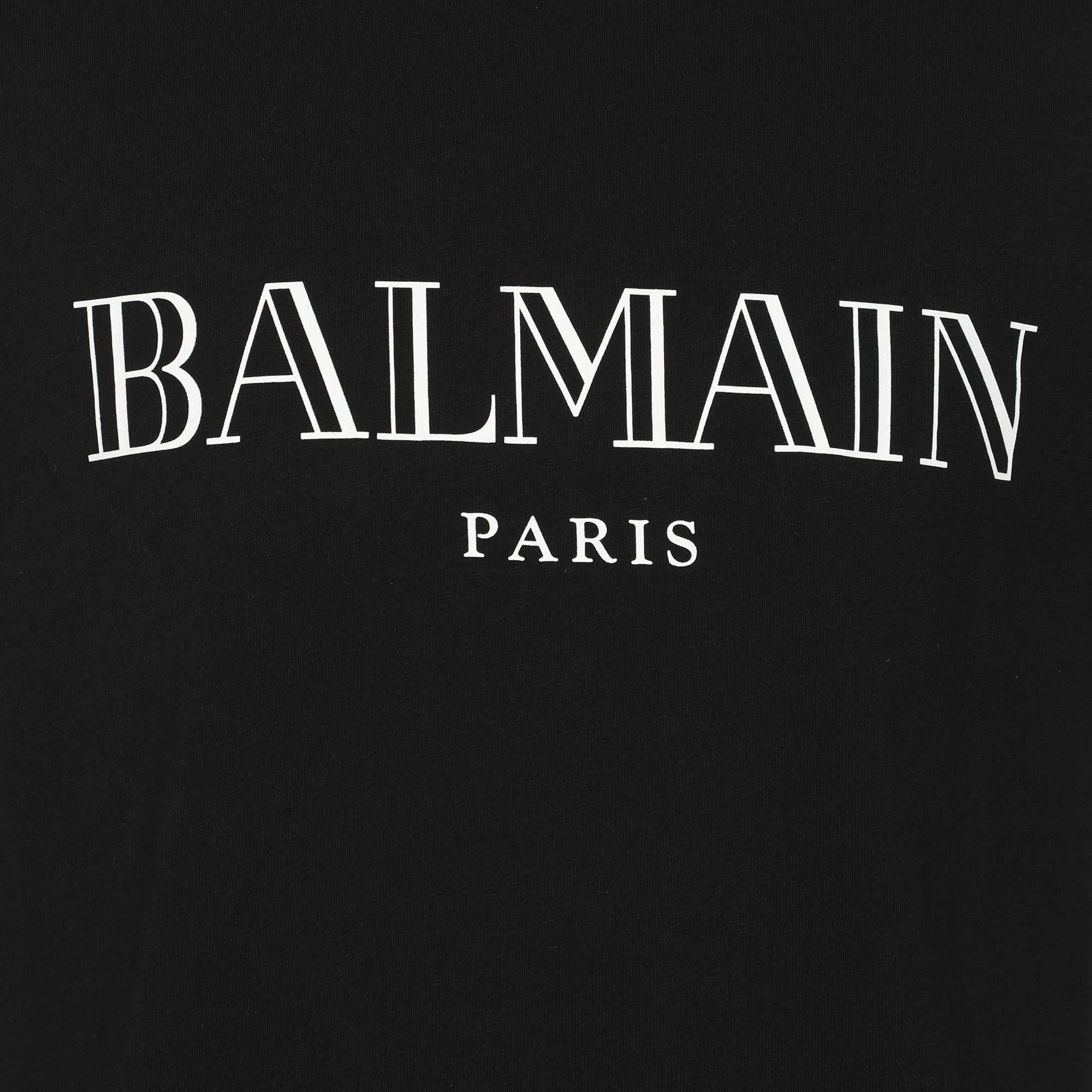 Balmain Black Cotton Printed Logon Short Sleeves T-Shirt M In Good Condition For Sale In Dubai, Al Qouz 2