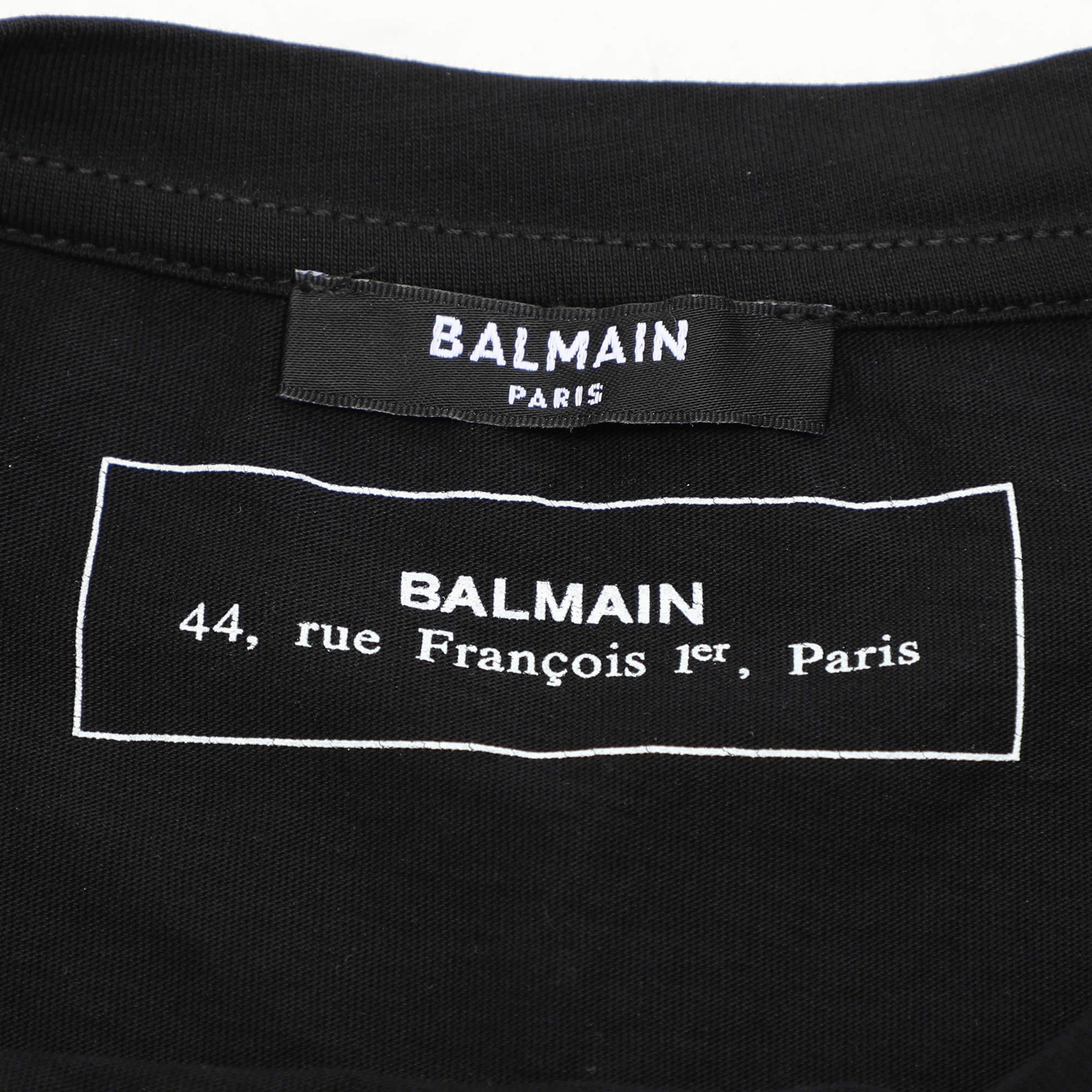 Men's Balmain Black Cotton Printed Logon Short Sleeves T-Shirt M For Sale