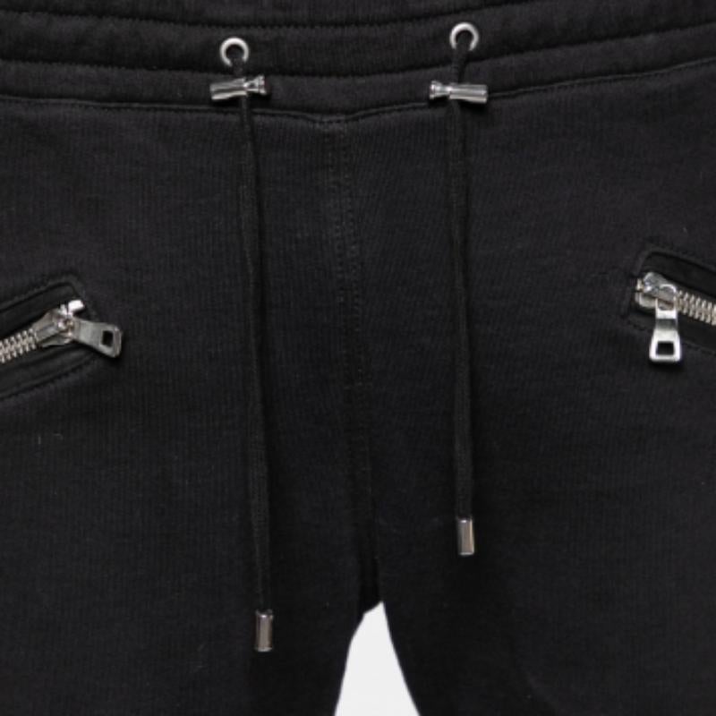 Balmain Black Cotton Rib Paneled Biker Track Pants L In Good Condition For Sale In Dubai, Al Qouz 2