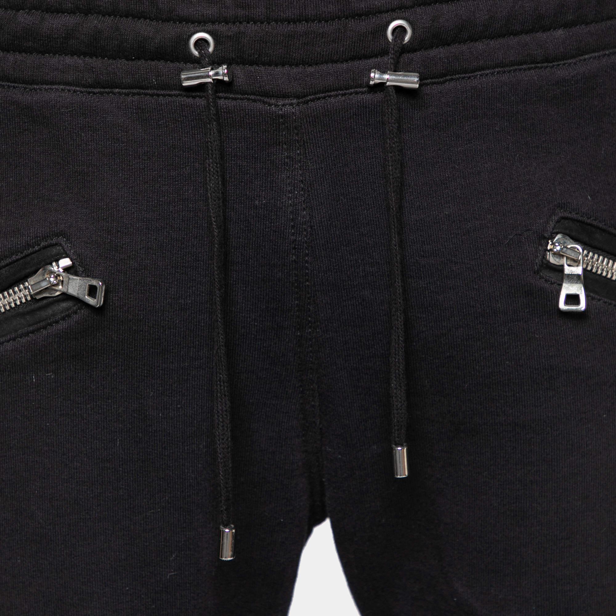 Balmain Black Cotton Rib Paneled Biker Track Pants L In Good Condition In Dubai, Al Qouz 2