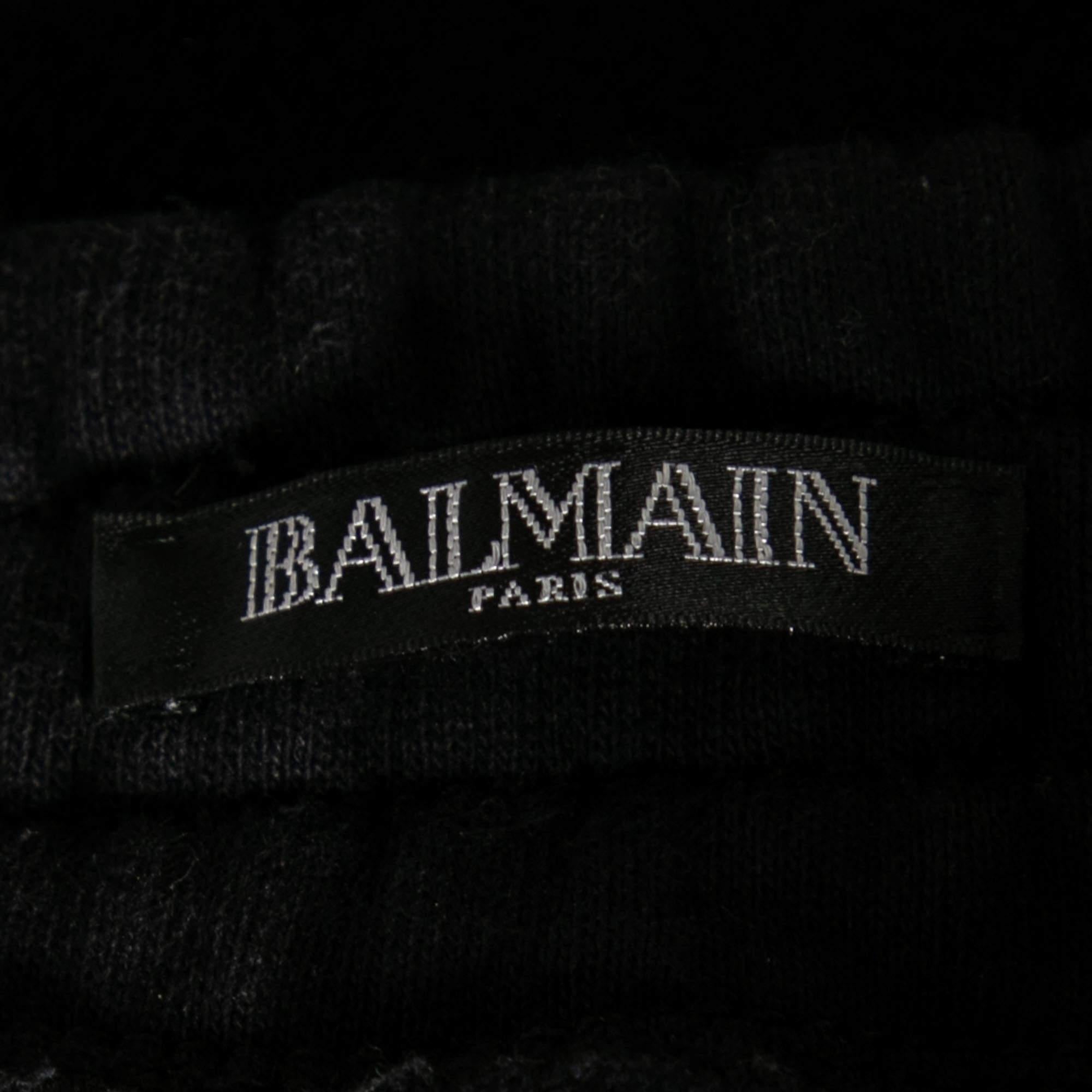 Men's Balmain Black Cotton Rib Paneled Biker Track Pants L For Sale