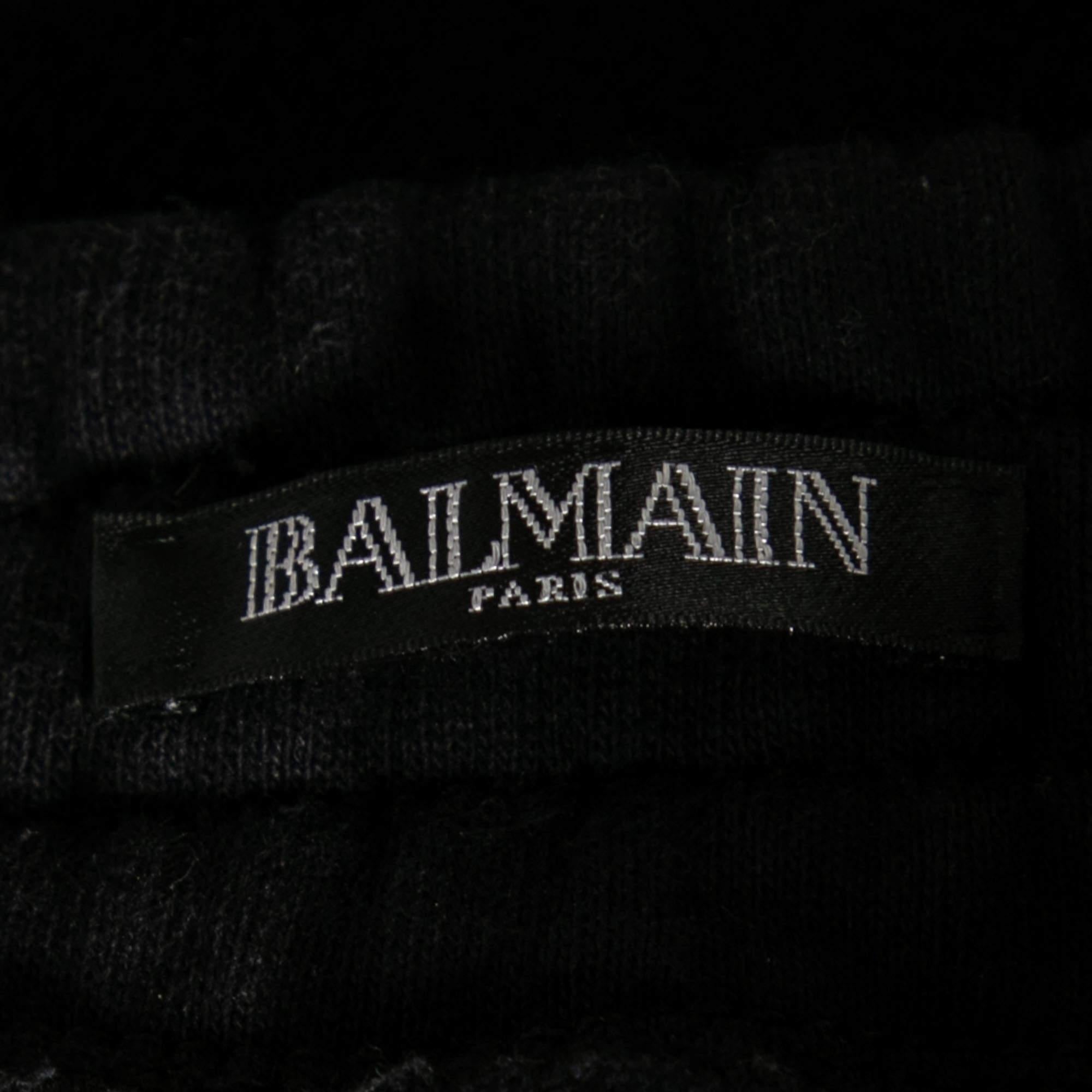 Balmain Black Cotton Rib Paneled Biker Track Pants L 1