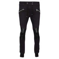 Balmain Black Cotton Rib Paneled Biker Track Pants L