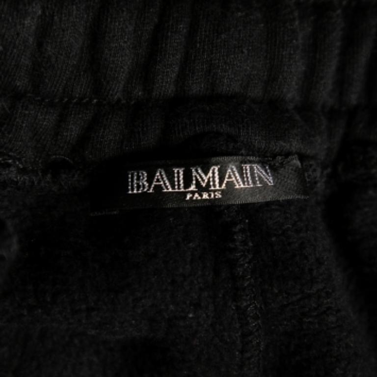 Balmain Schwarze Bikerjackenhose aus Baumwolle mit geripptem Rand XS Herren im Angebot