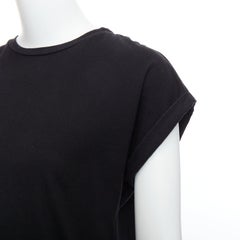 BALMAIN black cotton rolled cuff cap sleeve minimal tshirt FR34 XS