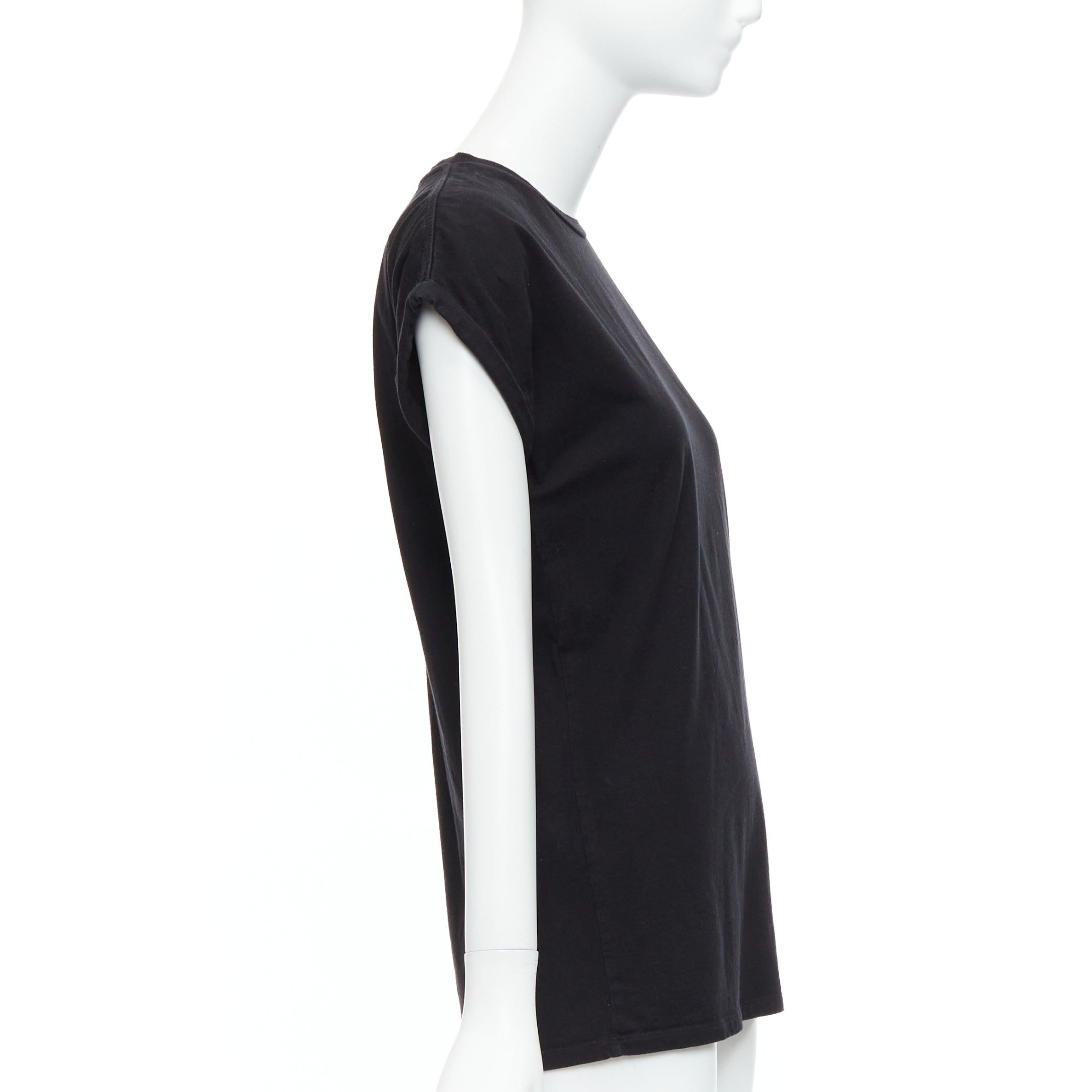 BALMAIN black cotton rolled cuff cap sleeve minimal tshirt FR34 XS In Good Condition For Sale In Hong Kong, NT