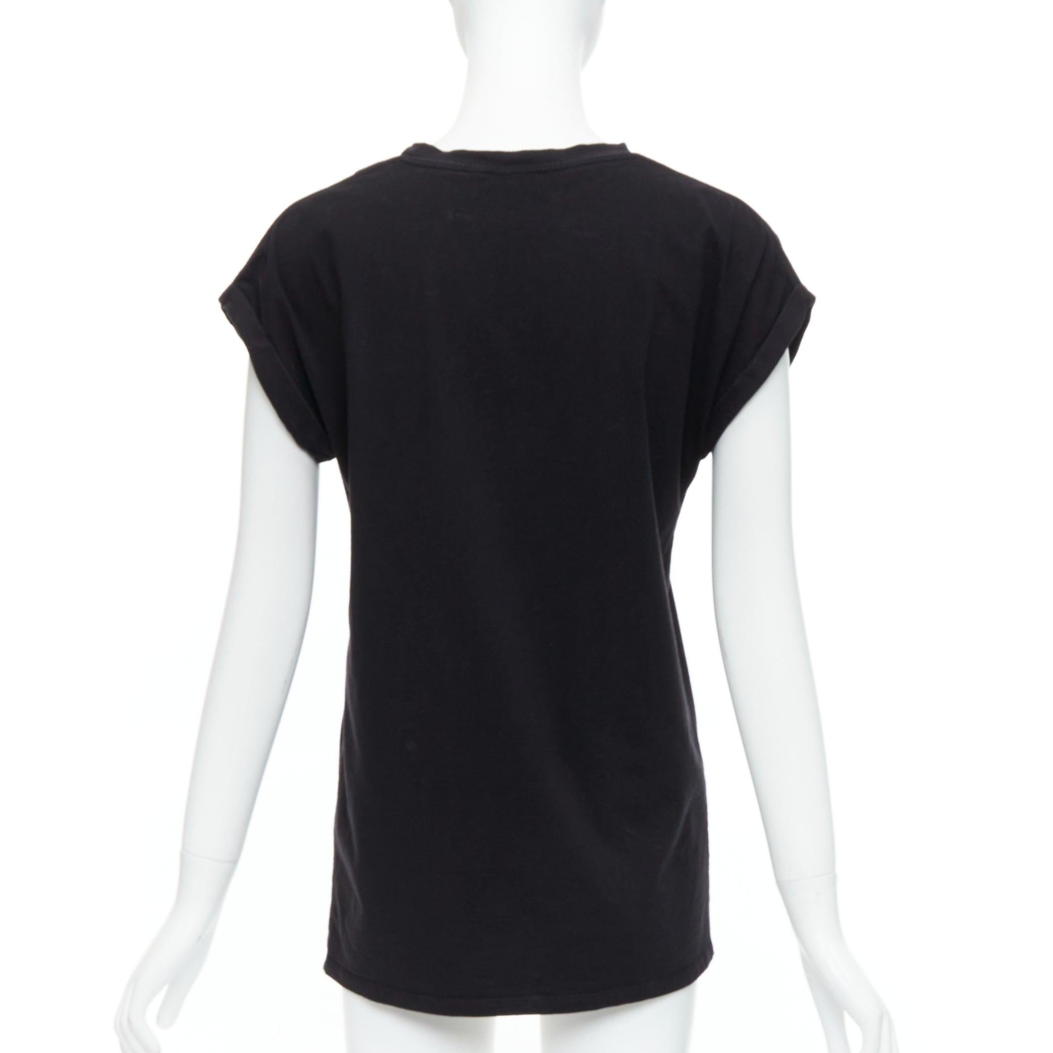 Women's BALMAIN black cotton rolled cuff cap sleeve minimal tshirt FR34 XS For Sale