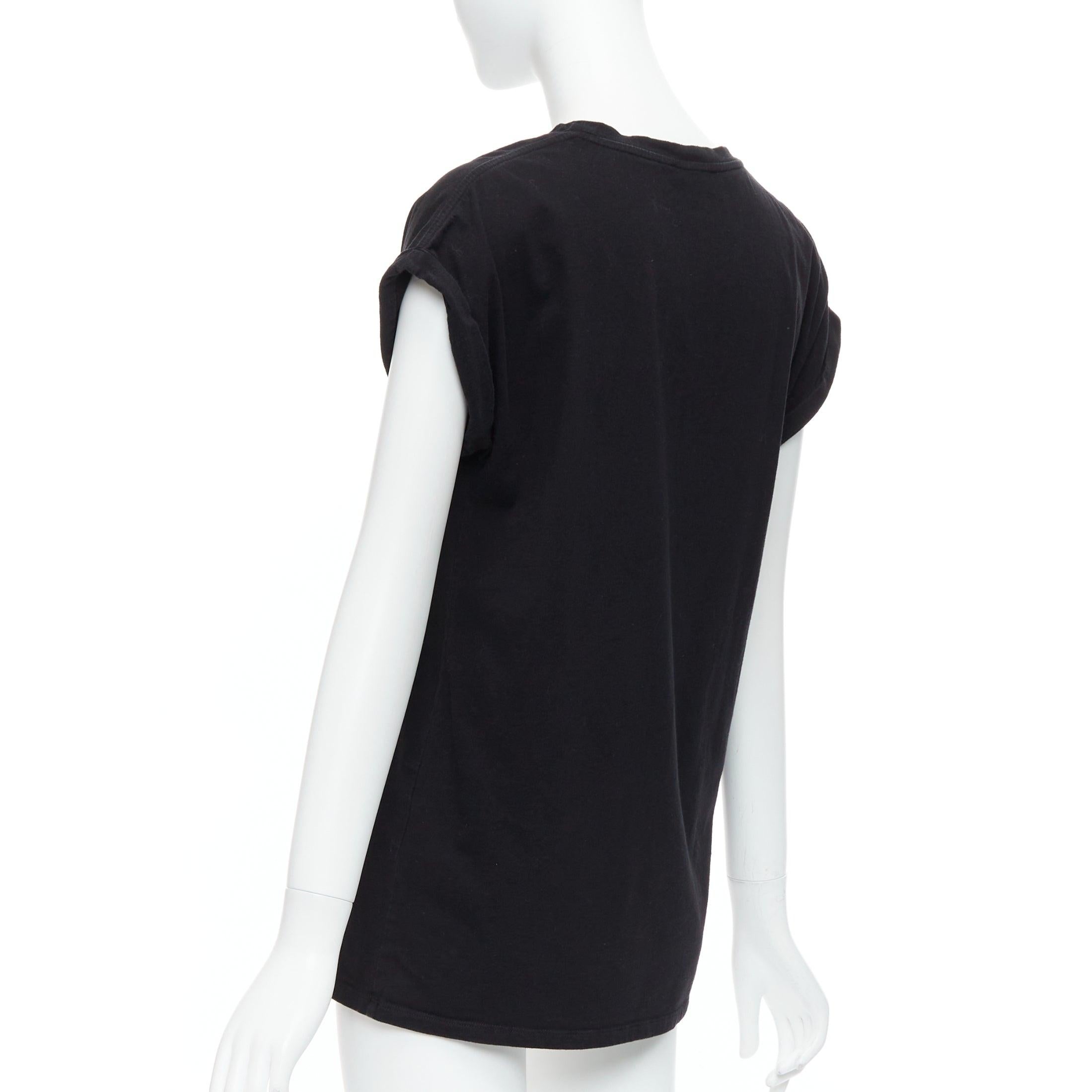 BALMAIN black cotton rolled cuff cap sleeve minimal tshirt FR34 XS For Sale 1