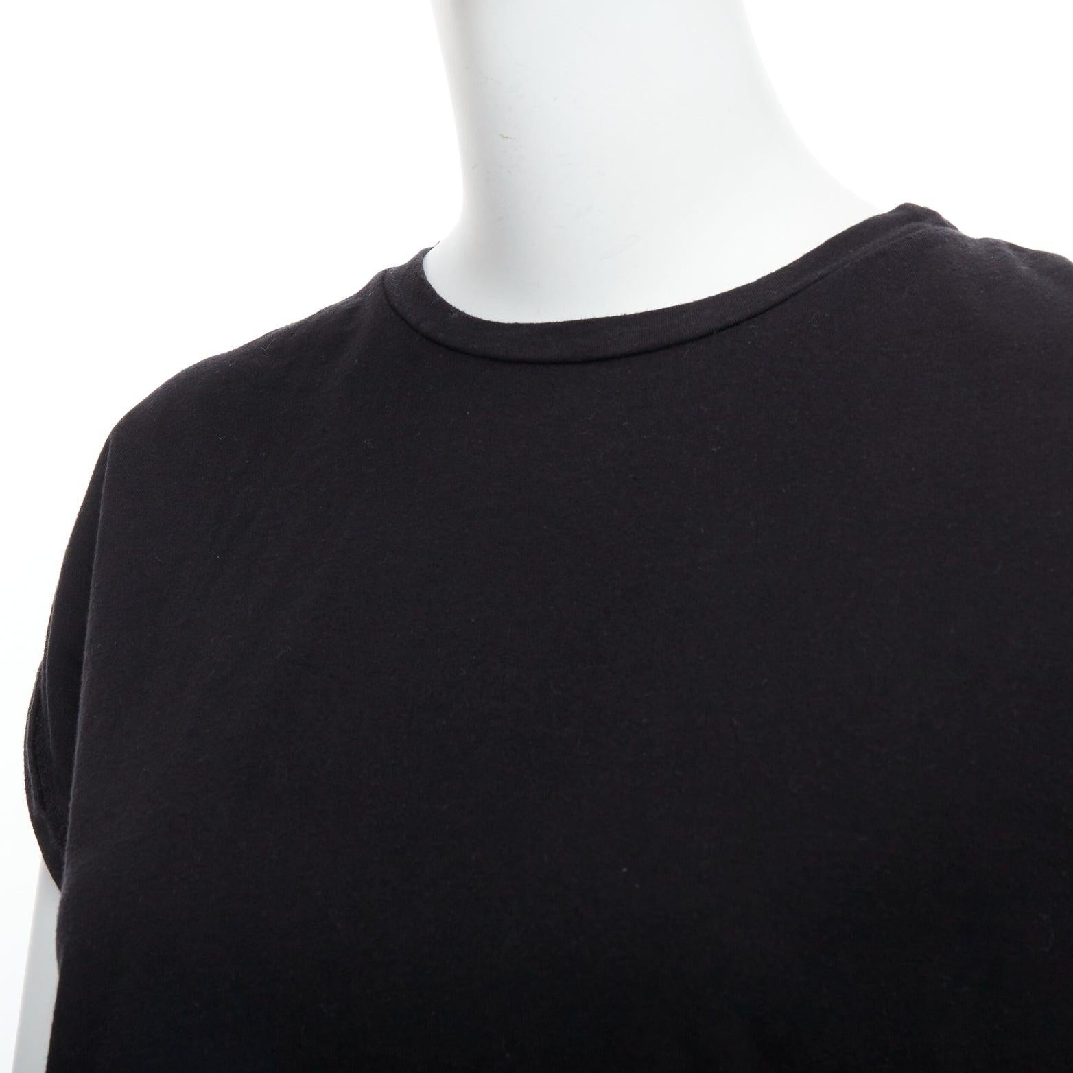 BALMAIN black cotton rolled cuff cap sleeve minimal tshirt FR34 XS For Sale 2