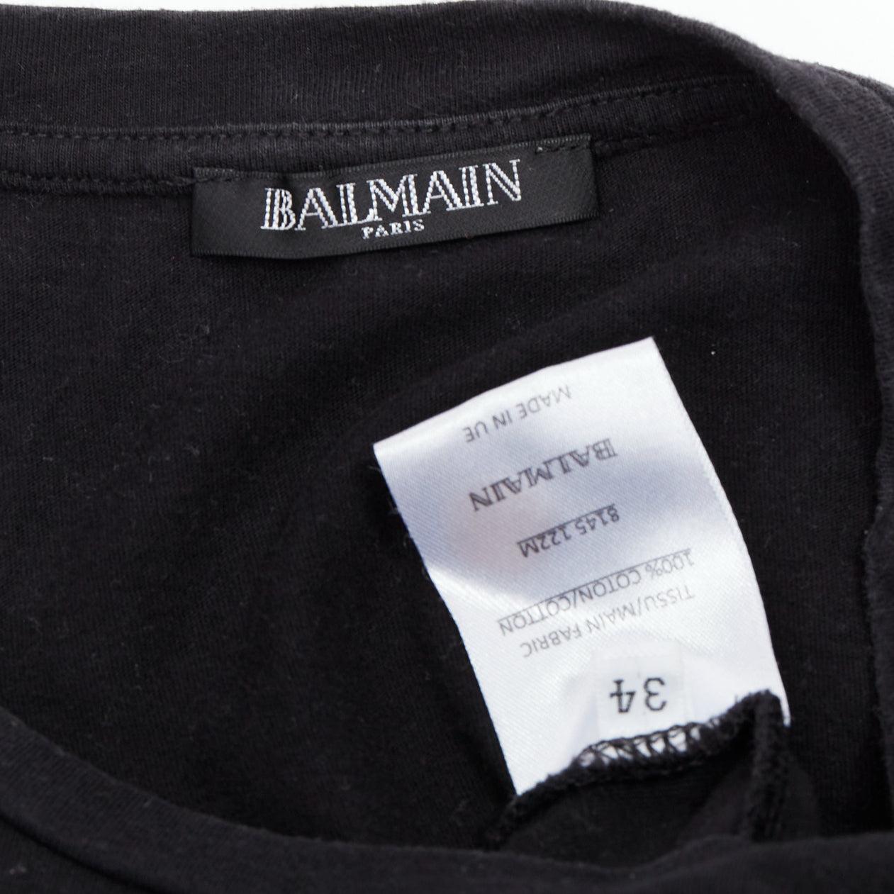 BALMAIN black cotton rolled cuff cap sleeve minimal tshirt FR34 XS For Sale 3