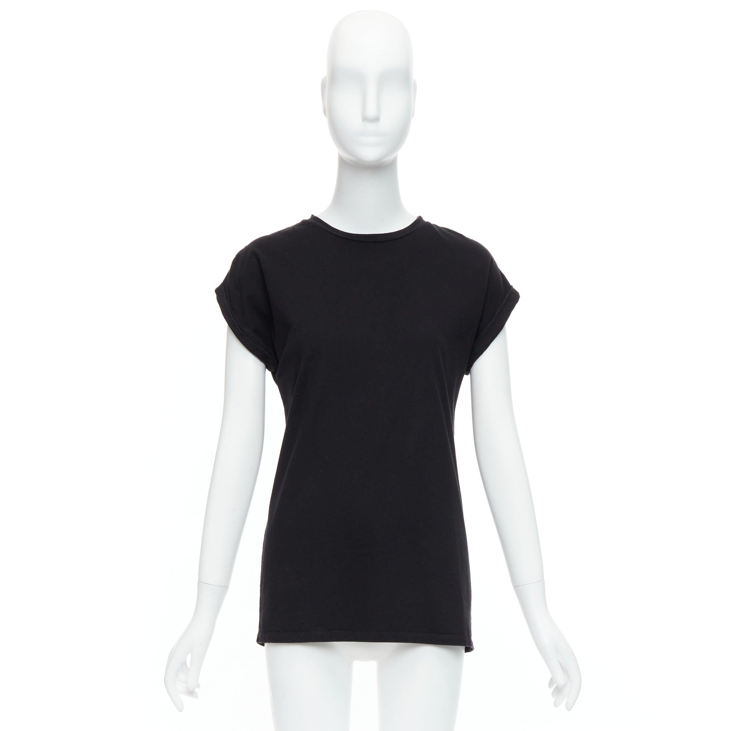 BALMAIN black cotton rolled cuff cap sleeve minimal tshirt FR34 XS For Sale 4