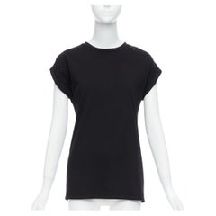 BALMAIN black cotton rolled cuff cap sleeve minimal tshirt FR34 XS
