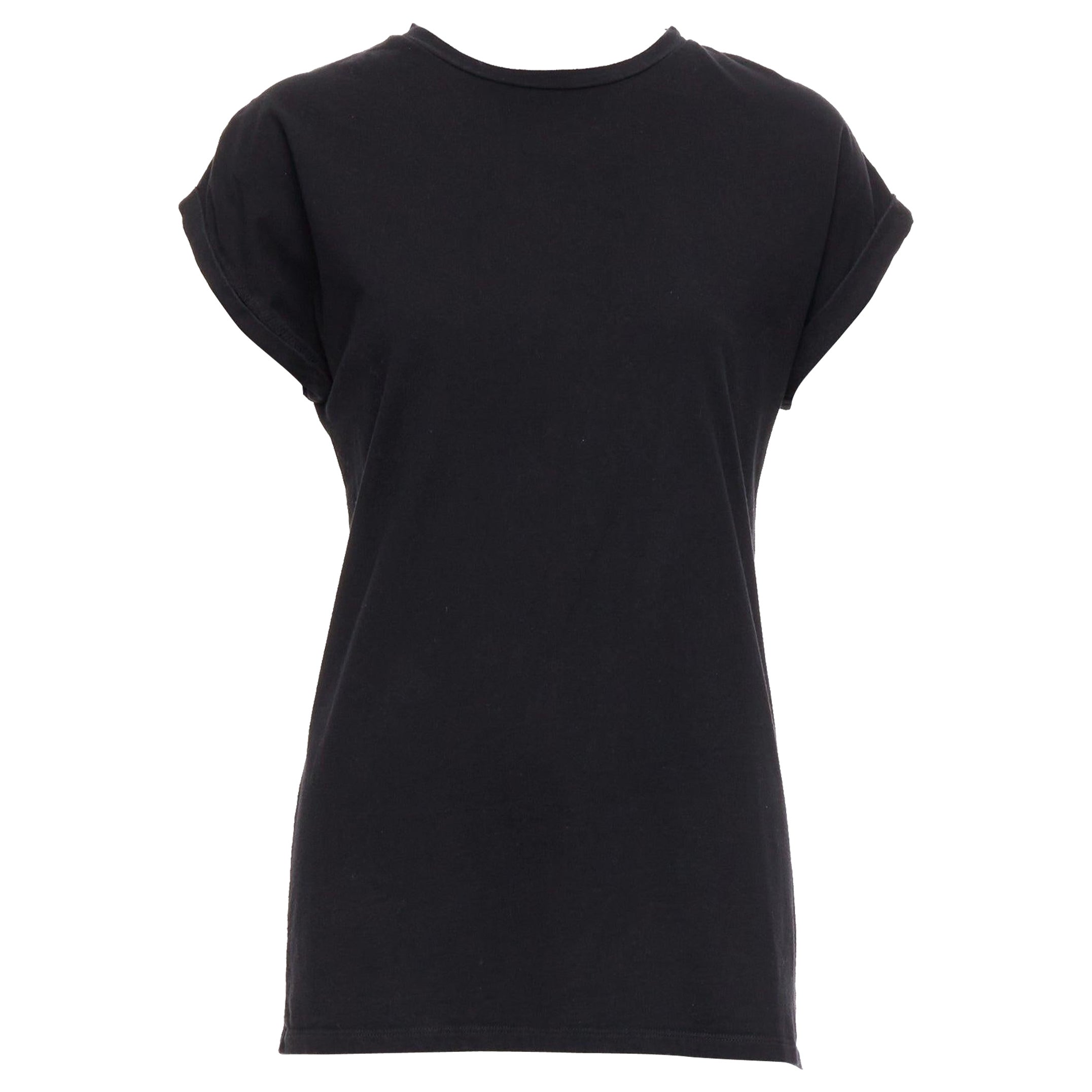 BALMAIN schwarz Baumwolle gerollte Manschette Cap Ärmel minimal tshirt FR34 XS