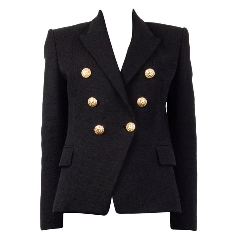 BALMAIN black cotton SIGNATURE DOUBLE BREASTED Blazer Jacket 38 at 1stDibs