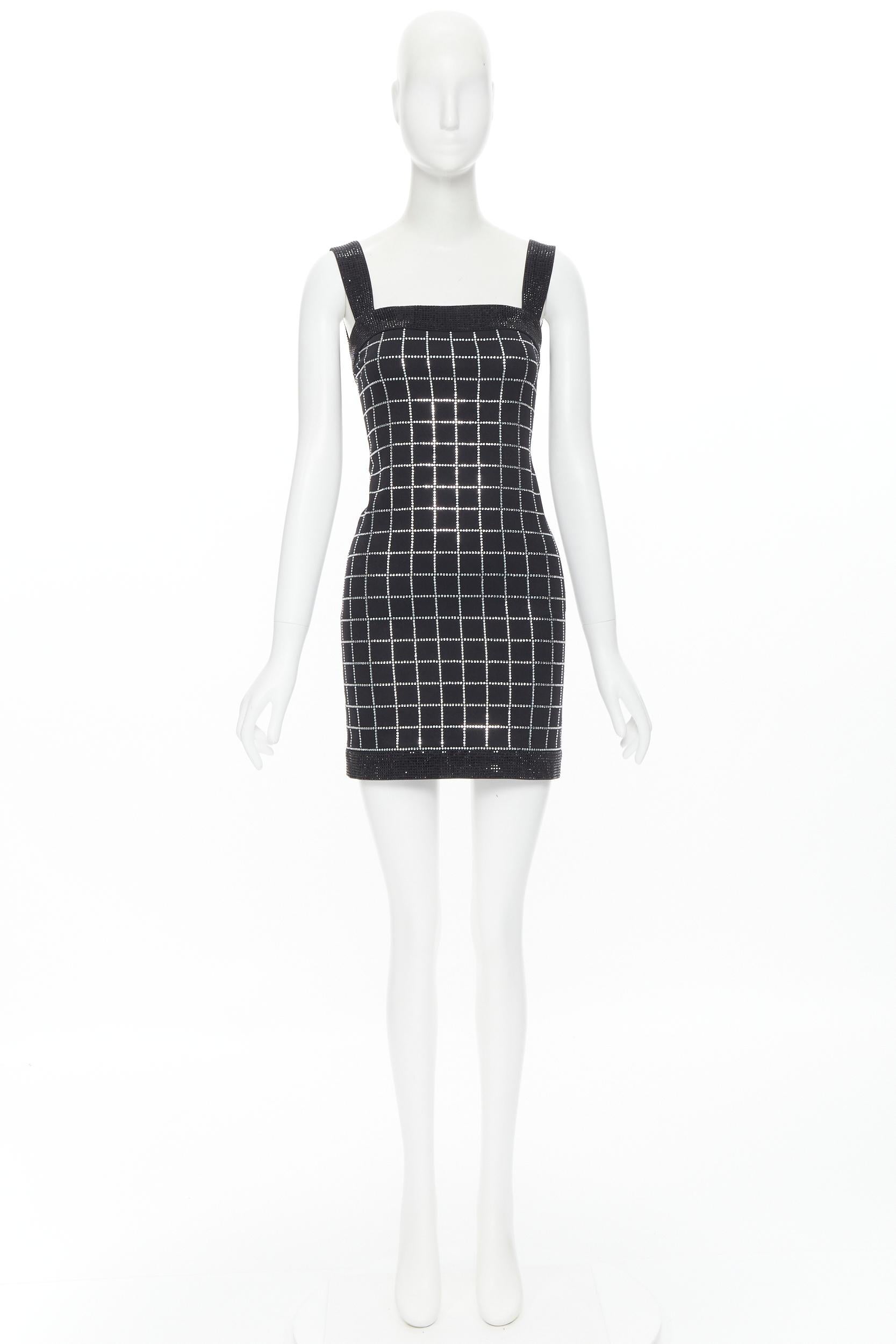 BALMAIN black cotton silver crystal embellished embellished mini dress FR34 XS For Sale 4