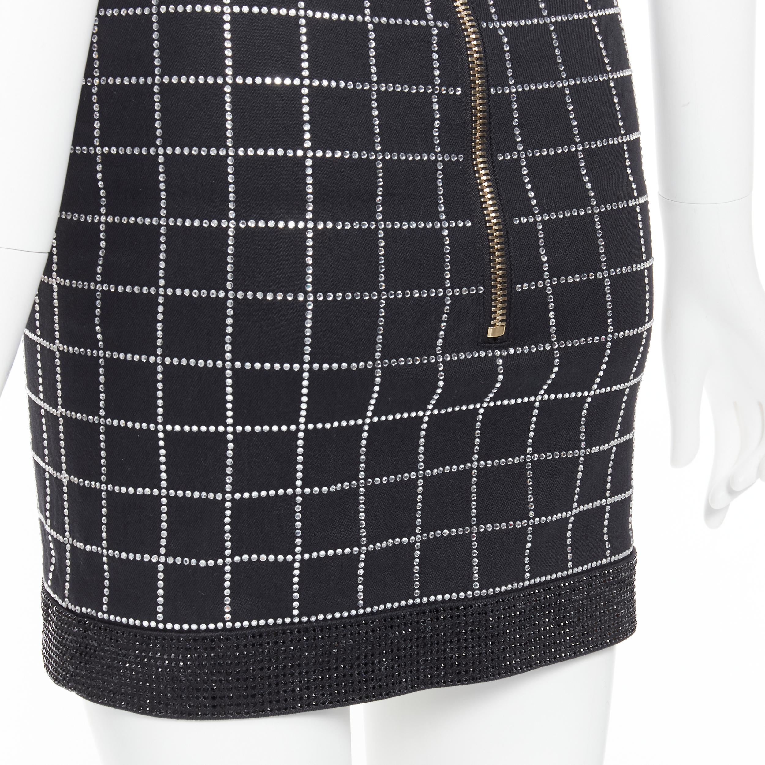BALMAIN black cotton silver crystal embellished embellished mini dress FR34 XS For Sale 1