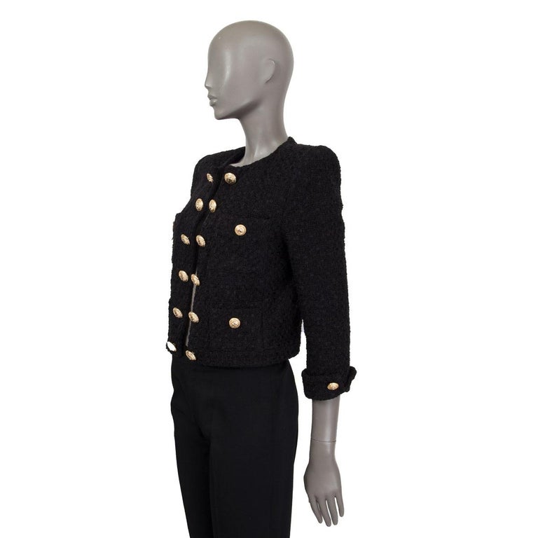 BALMAIN black cotton TWEED CROPPED OPEN Blazer Jacket 40 M at