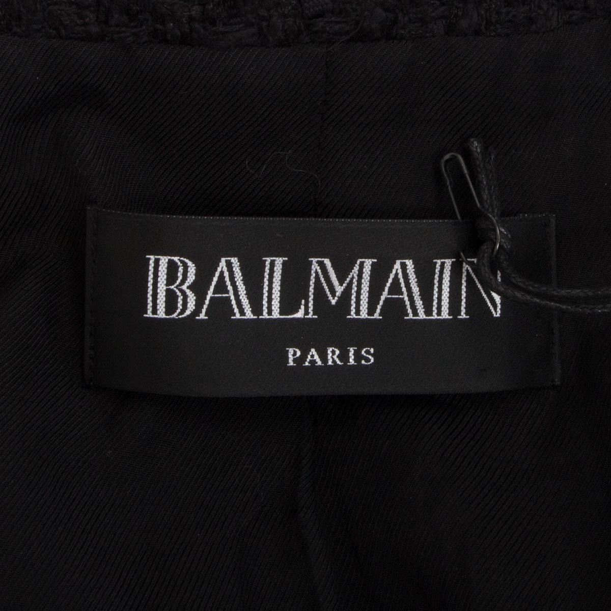 Black BALMAIN black cotton TWEED CROPPED OPEN Blazer Jacket 40 M