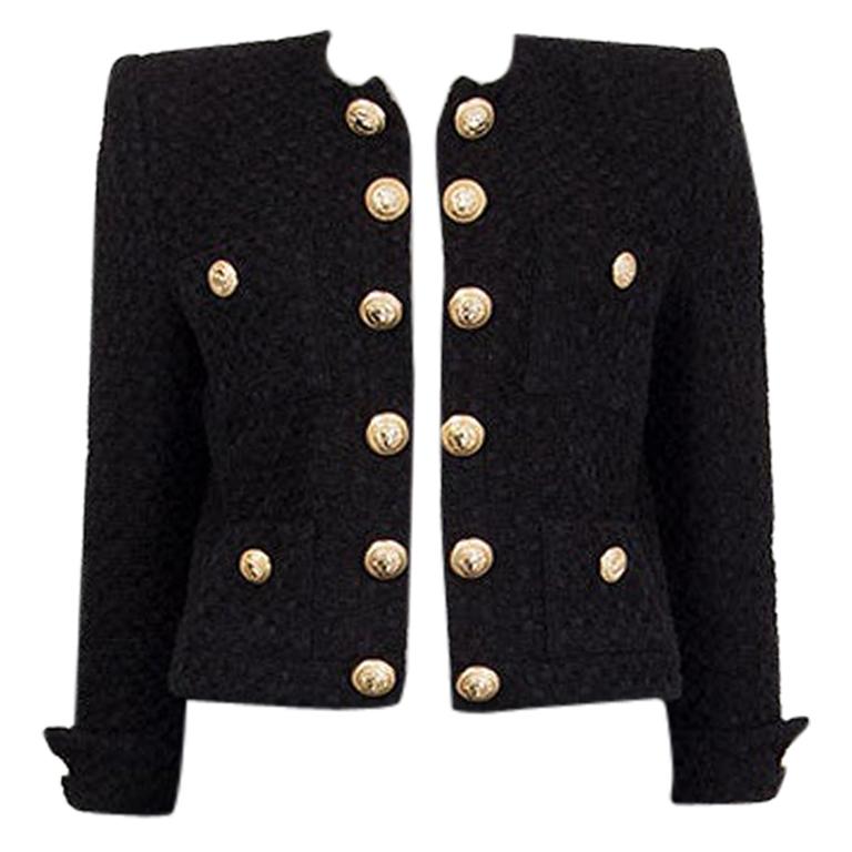 BALMAIN black cotton TWEED CROPPED OPEN Blazer Jacket 40 M