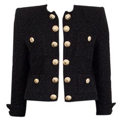 BALMAIN black cotton TWEED CROPPED OPEN Blazer Jacket 40 M