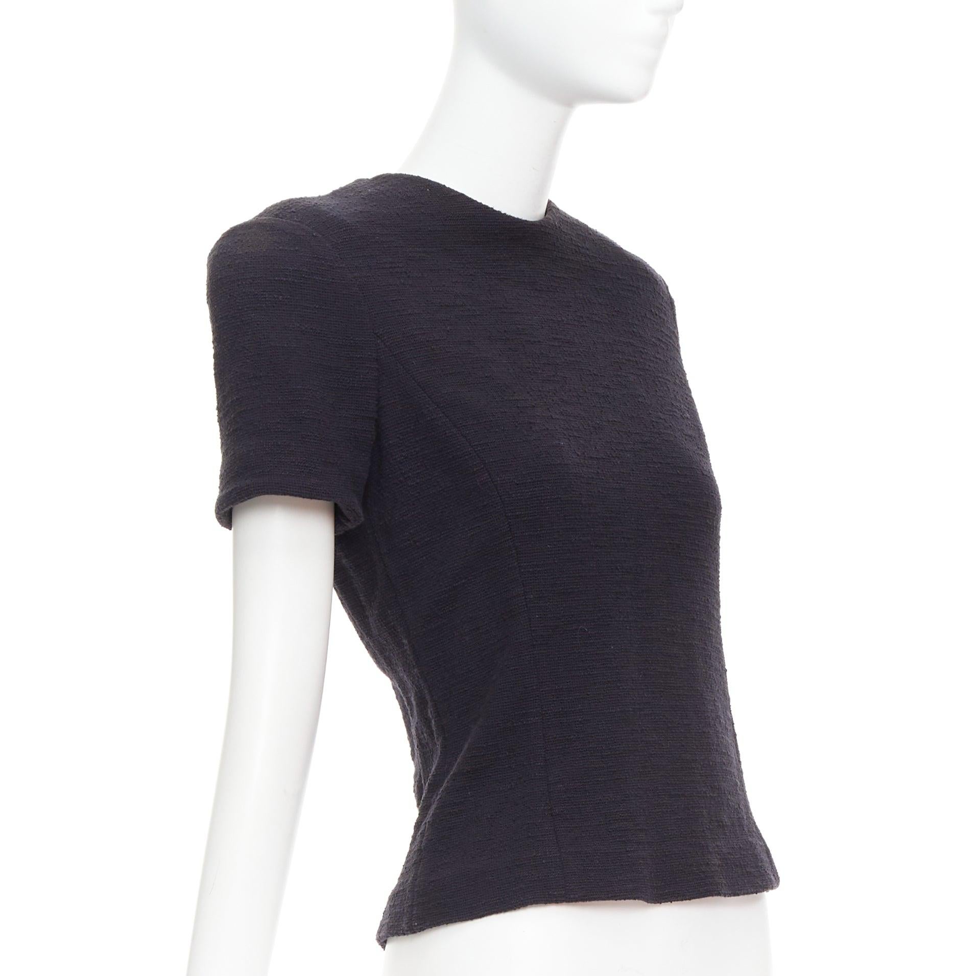 Black BALMAIN black cotton tweed gold Lionhead button zip back top FR38 M For Sale