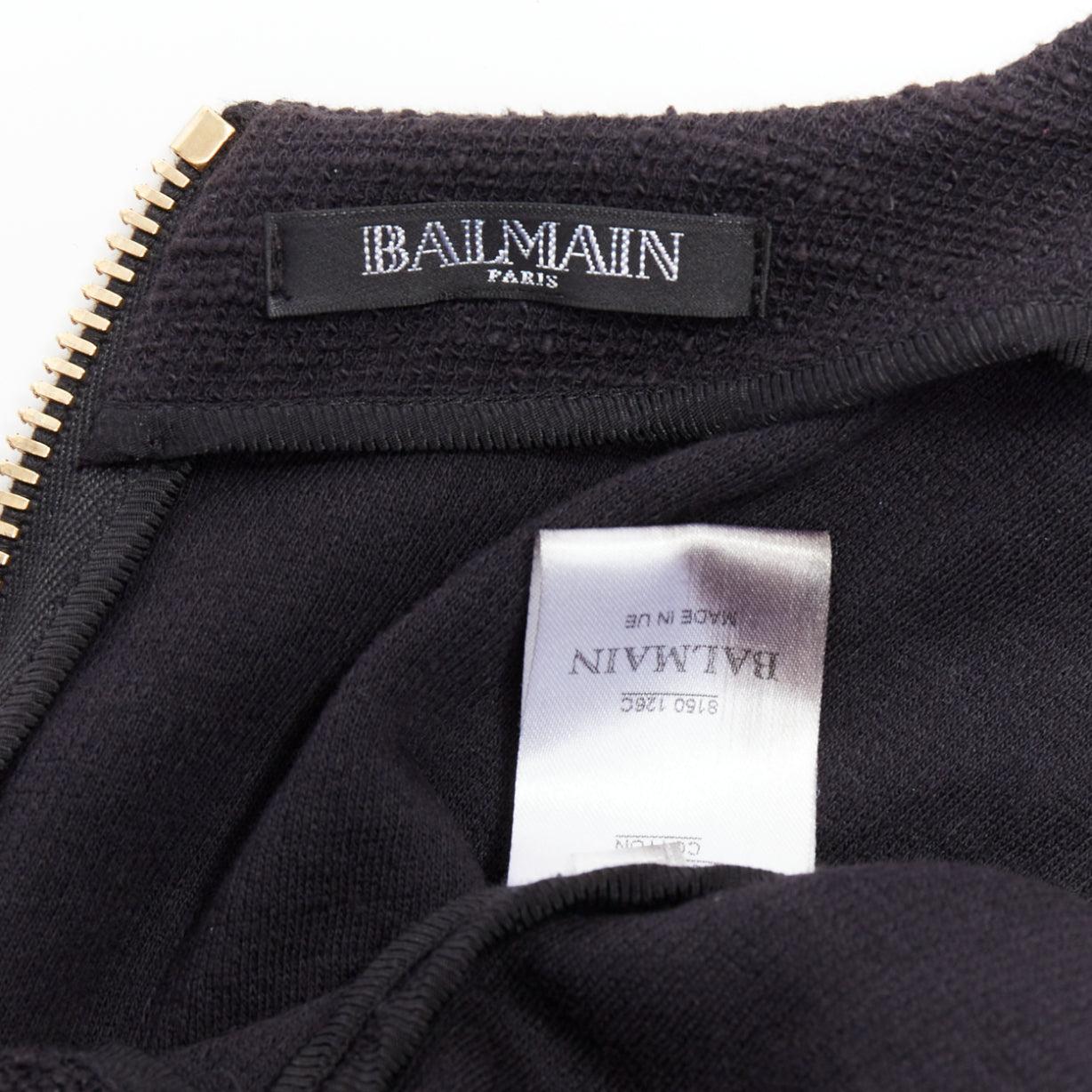 BALMAIN black cotton tweed gold Lionhead button zip back top FR38 M For Sale 3