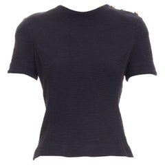 Balmain - Top en tweed de coton noir avec boutons dorés en forme de tête de lion - dos zippé FR38 M