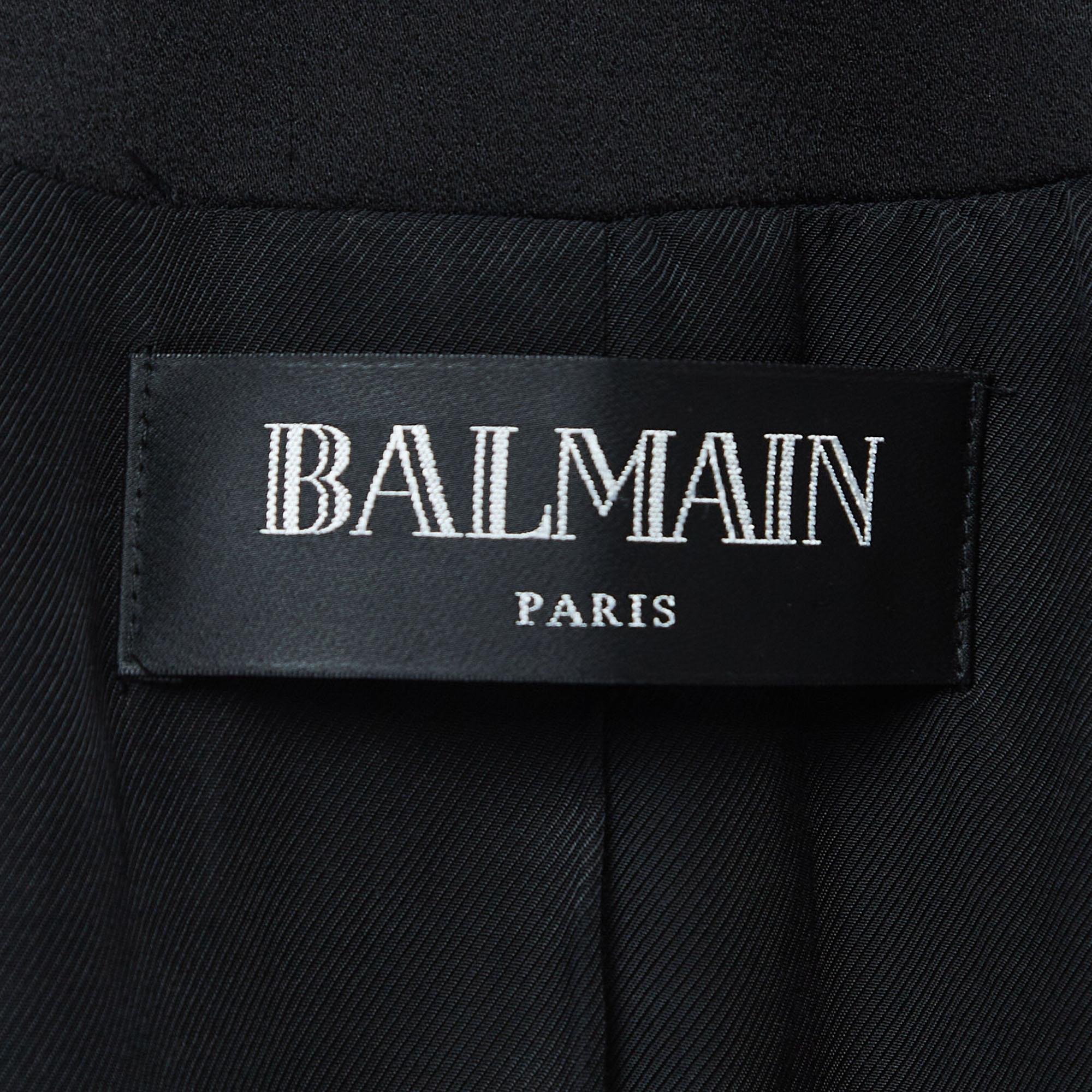 Balmain Black Crepe Double Breasted Blazer M Pour femmes en vente