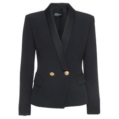 Balmain Black Crepe Double Breasted Blazer M