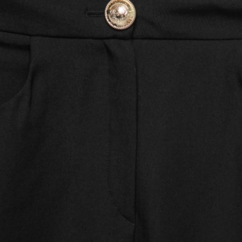 Women's Balmain Black Crepe High-Rise Straight Trouser M For Sale