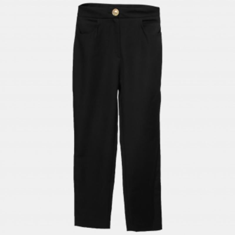 Balmain Black Crepe High-Rise Straight Trouser M For Sale
