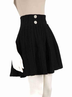 Balmain Black Crystal Buttoned Skater Skirt Size M