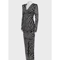Balmain Black Crystal Embellished Long Sleeve Fitted Maxi Dress XS