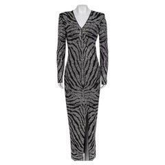 Balmain Black Crystal Embellished Long Sleeve Fitted Maxi Dress XS