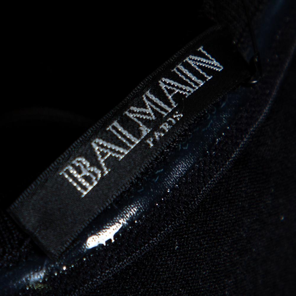 Balmain Black Crystal Embellished Strapless Ruffle Mini Dress M In Good Condition In Dubai, Al Qouz 2