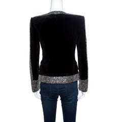 Balmain Black Crystal Embellished Velvet Tailored Power Shoulder Blazer M