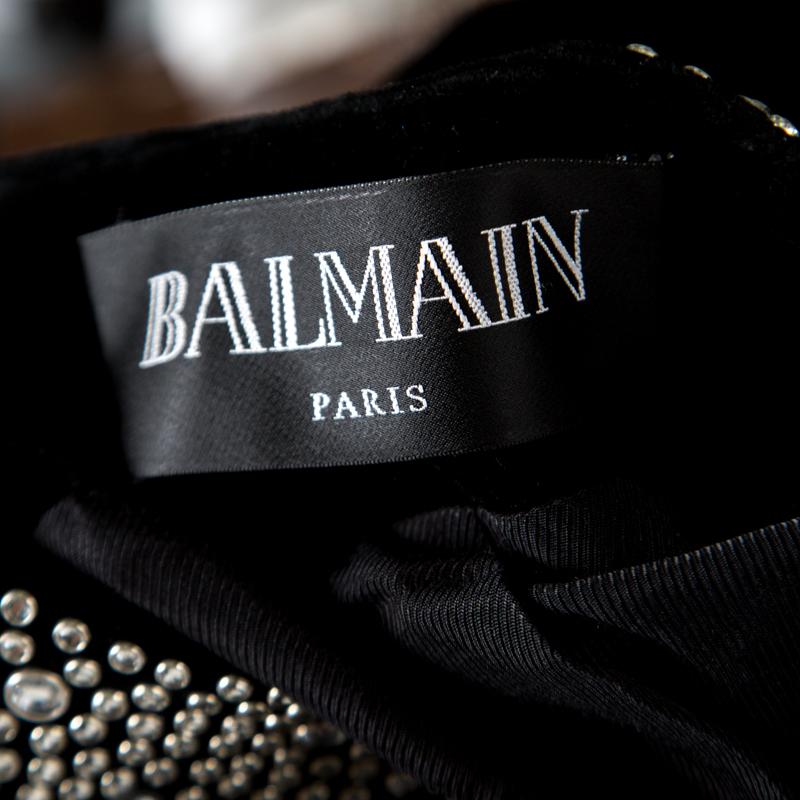 Balmain Schwarz Crystal verschönert Samt Tailored Power Shoulder Blazer M Damen