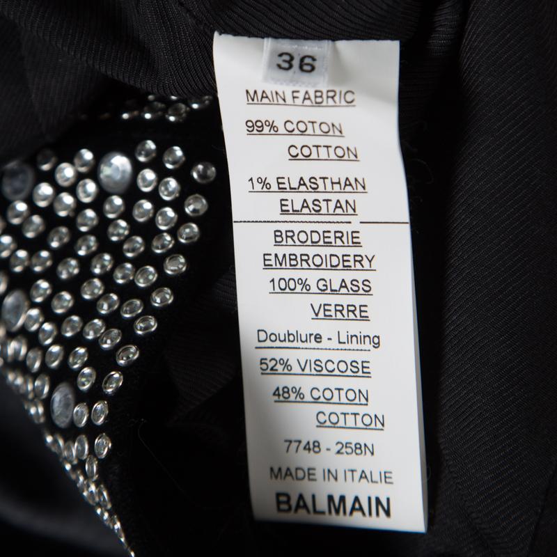 Balmain Schwarz Crystal verschönert Samt Tailored Power Shoulder Blazer M 1