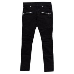 Balmain Black Denim Logo Embroidered Biker Jeans S