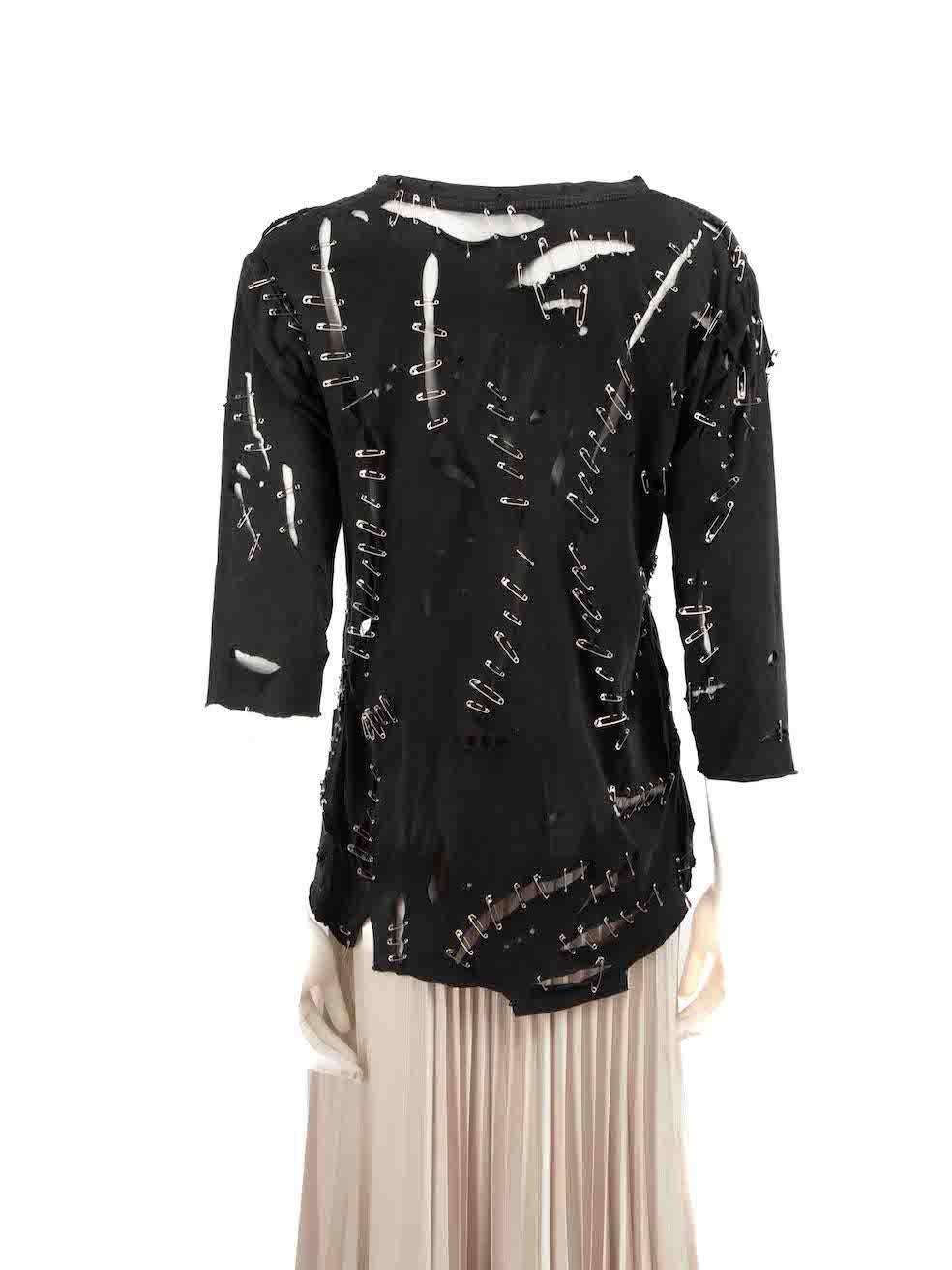 Balmain Black Distressed Safety Pins Top Size L In Good Condition For Sale In London, GB
