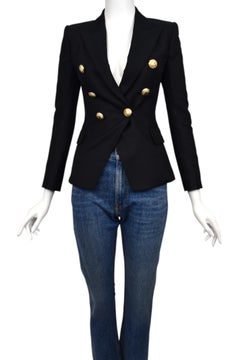 Balmain Black Double-Breasted Blazer with Gold Buttons  Size US 6