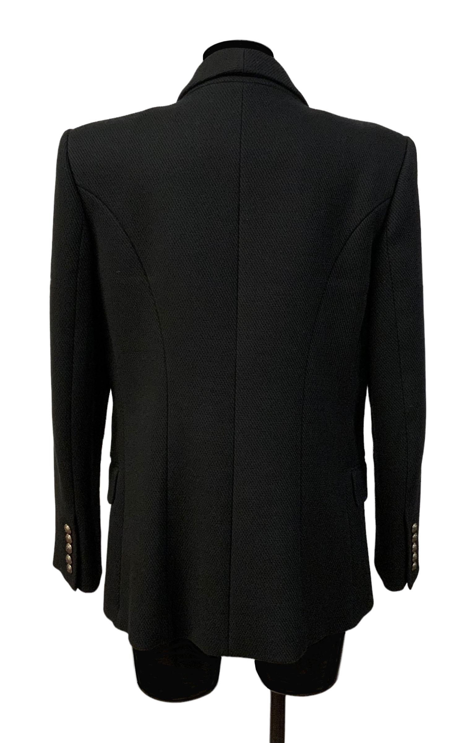 Balmain Black Double-Breasted Cotton Blazer Jacket In Good Condition In Geneva, CH