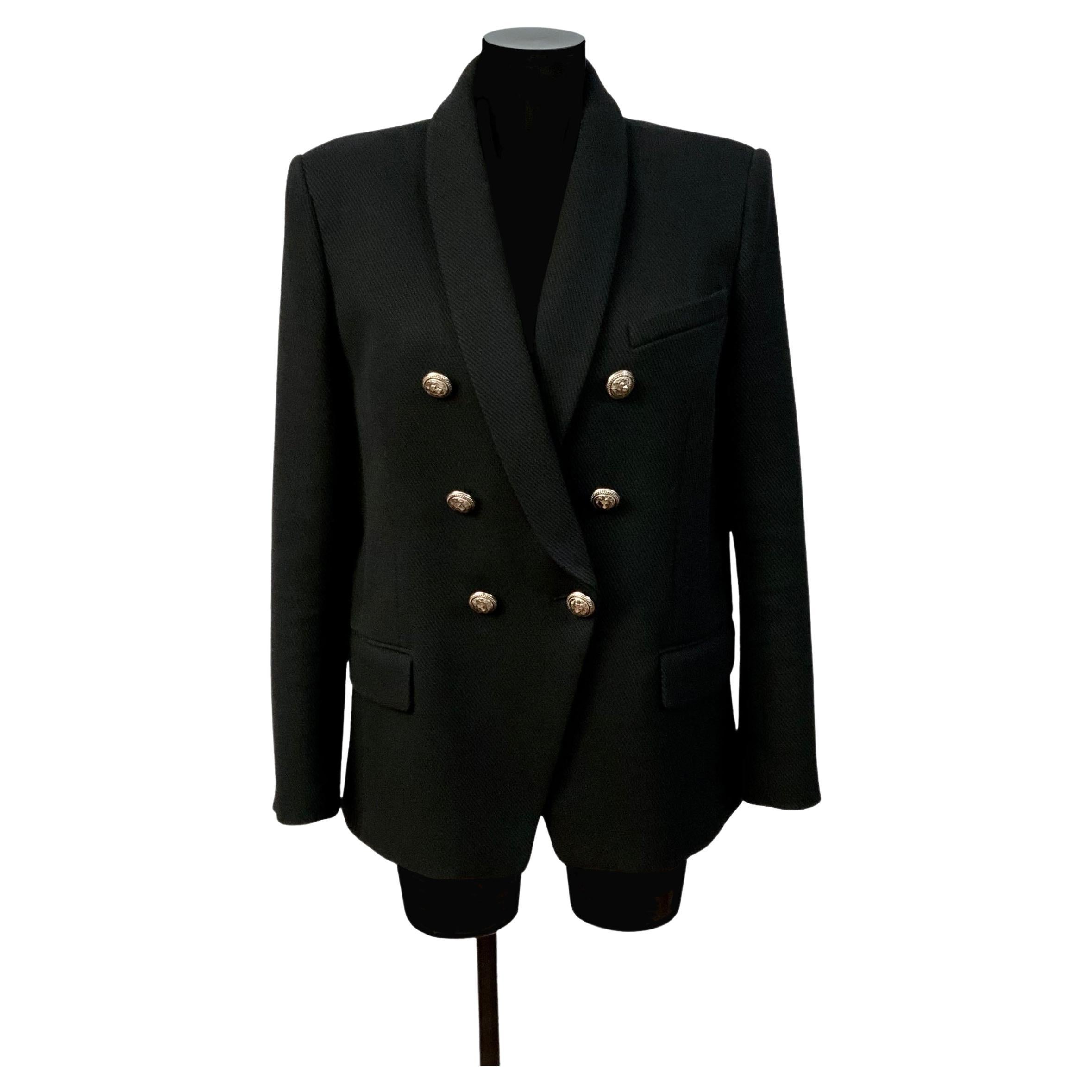Balmain Black Double-Breasted Cotton Blazer Jacket For Sale at 1stDibs